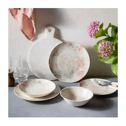 Jedilni set 24 kosov rožnat/bež/porcelan