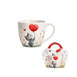 Duo Porcelanasta skodelica 460 ml - MAČKA Z BALONOM VALENTINOVO DARILO