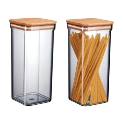 MADAME COCO Kaviera Set kutija za čuvanje hrane i začina sa drvenim poklopcem, 2kom, 1500ml, 10.3x10.3x22.7cm, Sive