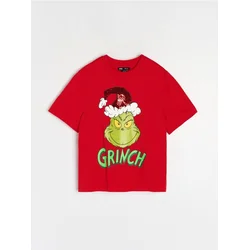 Sinsay - Pamučna majica sa printom Grinch - crvena