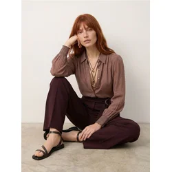 Sinsay - Wide leg pantalone sa kaišem od tech-poly materijala - karmin