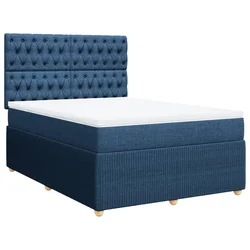 Vidaxl Box spring postelja z vzmetnico modra 160x200 cm blago
