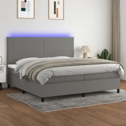 Vidaxl Box spring postelja z vzmetnico LED temno siva 200x200 cm blago