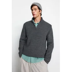 Trendyol Dark Gray Regular Fit Half Turtleneck Zipper Collar Sweater