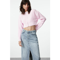 Trendyol Pink Crop Wadding Detailed Knitwear Cardigan