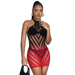 Short fishnet red-black dress