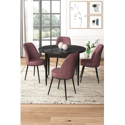 Hanah Home Set Trpezarijski sto i 4 stolice, Prljavo roze