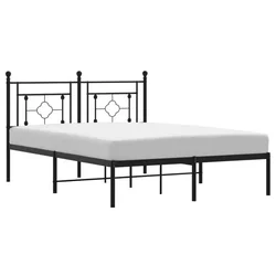 Vidaxl Kovinski posteljni okvir z vzglavjem črn 135x190 cm