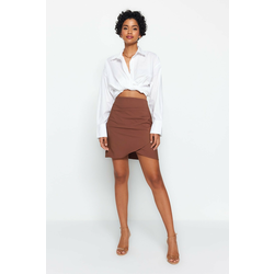 Trendyol Dark Brown Ruffle Detailed Double Breasted Mini Woven Skirt
