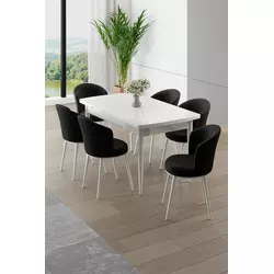 HANAH HOME Rasklopivi trpezarijski sto i stolice (7 delova) Asfel White Black