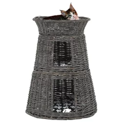 3-dijelni set košara za mačke s jastucima sivi 47x34x60 cm vrba