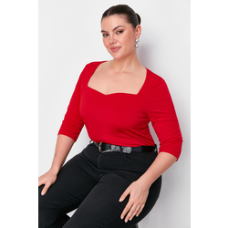 Trendyol Curve Red Heart Neck Fitted Knitted Blouse