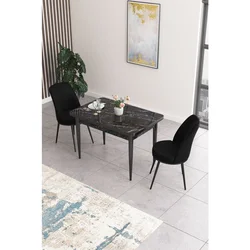 Hanah Home trpezarijski set Nil, sto i 2 stolice, ploča u dekoru crnog mermera, crna tkanina Babyface