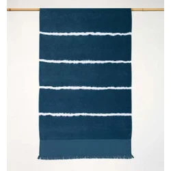 Brisača za na plažo 93 x 165 + 8 cm, bele črte -  modra