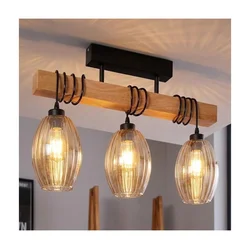 Brilagi - Plafonski luster WOOD GLASS 3xE27/60W/230V borovina/crna/zadimljeno bež