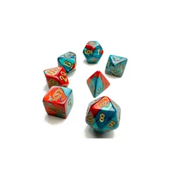 Kockice Chessex - Gemini - Polyhedral - Red-Teal & Gold (7)
