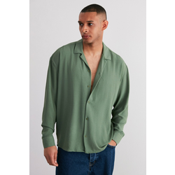 Trendyol Khaki Oversize Fit Wide Collar Summer Linen Look Shirt