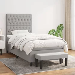 vidaXL Box spring postelja z vzmetnico svetlo siva 90x200 cm blago