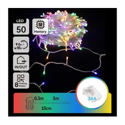 Aigostar - LED vanjski niz 50xLED/8 funkcija 3xAA 5,3m IP44 višebojni