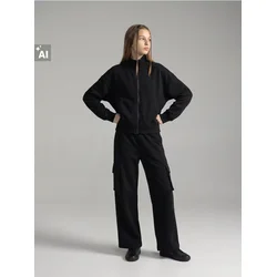 Sinsay - Pamučne wide leg cargo pantalone - crno