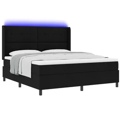LED Box Spring Krevet s uzglavljem Crna 180 x 200 cm tkanina