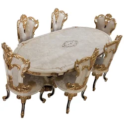 Casa Padrino luxury baroque dining table cream/beige/black/gold - Oval baroque style kitchen table - Luxury baroque dining room furniture - Baroque dining room furniture