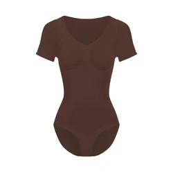 cfab Oblikovanje postave T-Shirt Bodysuit Sculpting Shapewear mit Slip rjava