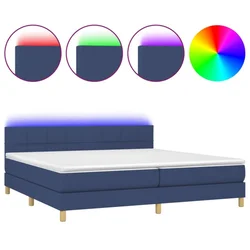 Vidaxl Box spring postelja z vzmetnico LED modra 200x200 cm blago