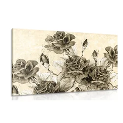 Slika vintage šopek vrtnic v sephia izvedbi - 120x80