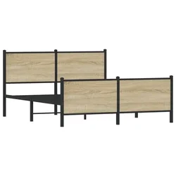 Vidaxl Kovinski posteljni okvir brez vzmetnice sonoma hrast 150x200 cm