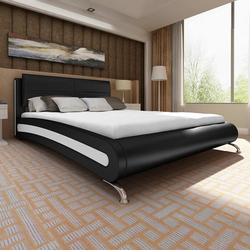 Črno/bela postelja z nogami umetno usnje 180x200 cm + vzmetnica