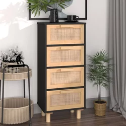 Komoda crna 40x30x90 cm masivna borovina i prirodni ratan