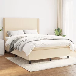 Vidaxl Box spring postelja z vzmetnico krem 140x190 cm blago