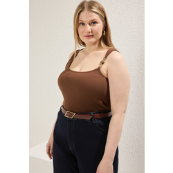 Trendyol Curve Brown Accessory Knitting Plus Size Blouse