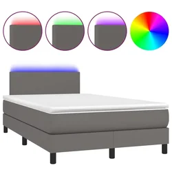 Vidaxl Box spring postelja z vzmetnico LED siva 120x200cm umetno usnje