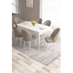 Hanah Home Set Trpezarijski sto i 6 stolica Roz, Bež-beli