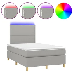 Vidaxl Box spring postelja z vzmetnico LED sv. siva 120x190 cm blago