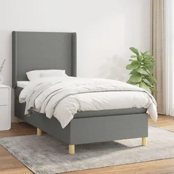 Vidaxl Box spring postelja z vzmetnico temno siva 90x190 cm blago