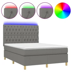 Vidaxl Box spring postelja z vzmetnico LED temno siva 140x200 cm blago