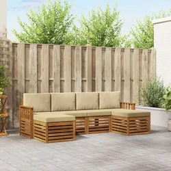 Setovi sofa s jastukom 6 pcs Prirodna i bež Čvrsto drvo akacije