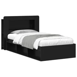 Okvir kreveta s pohranom Crna 90 x 200 cm Konstruirano drvo