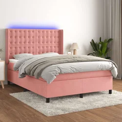 Krevet box spring s madracem LED ružičasti 140x200cm baršunasti