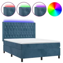 Krevet box spring s madracem LED tamnoplavi 140x200 cm baršun