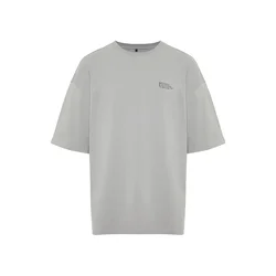 Trendyol Gray Oversize 100% Cotton Crew Neck Minimal Text Printed T-Shirt