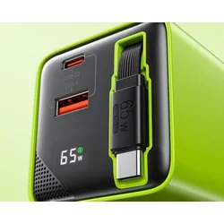 Wekome Superbrzi Strujni GaN Punjac, 2-porta USB (3.0 i 3.1 tipC) 65W W/Display+Kabl USB 3.1 tip C 80cm, žuti WP-U39