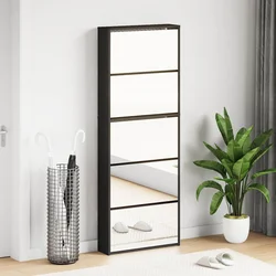 Ormarić za cipele s ogledalom 5 razina crni 63 x 17 x 169,5 cm