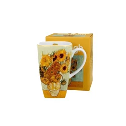 Kvadratna skodelica s sončnicami, porcelanasta, večbarvna