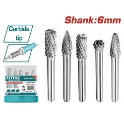 TOTAL 5-delni set karbidnih nastavaka za čeonu brusilicu, 6mm