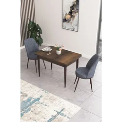 Hanah Home trpezarijski set Nil, sto i 2 stolice, ploča u dekoru drveta Baroque, dimno siva tkanina Babyface