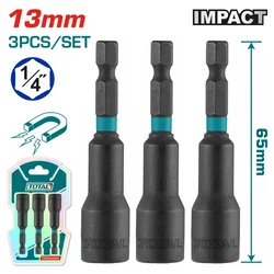 TOTAL 3-delni set udarnih magnetnih usadnhi nastavaka HEX 13mm, dužina 65mm